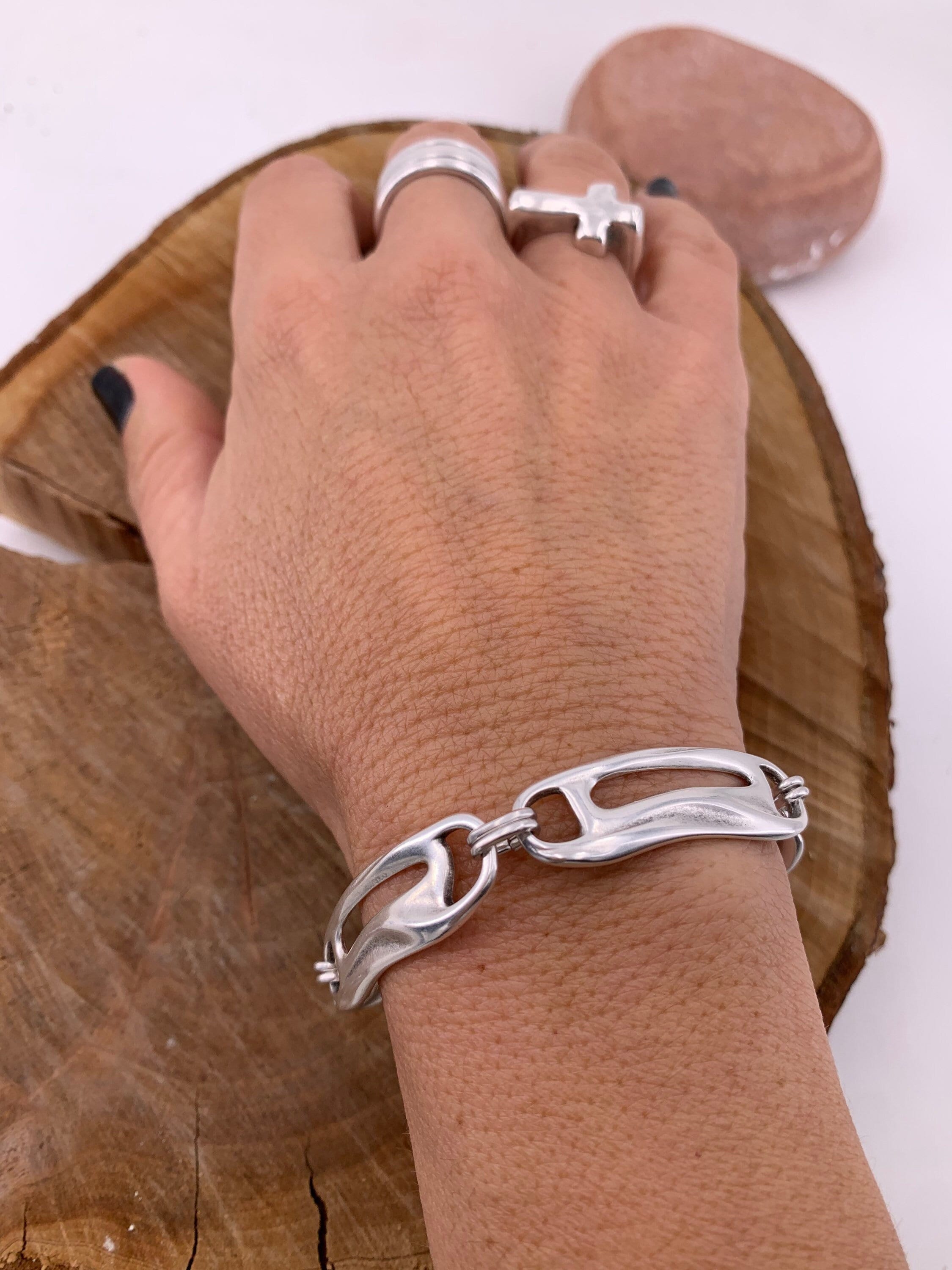 Large link chain bracelet for women. Bold silver plated bracelet with large links.  style bracelet, chunky chain bracelet