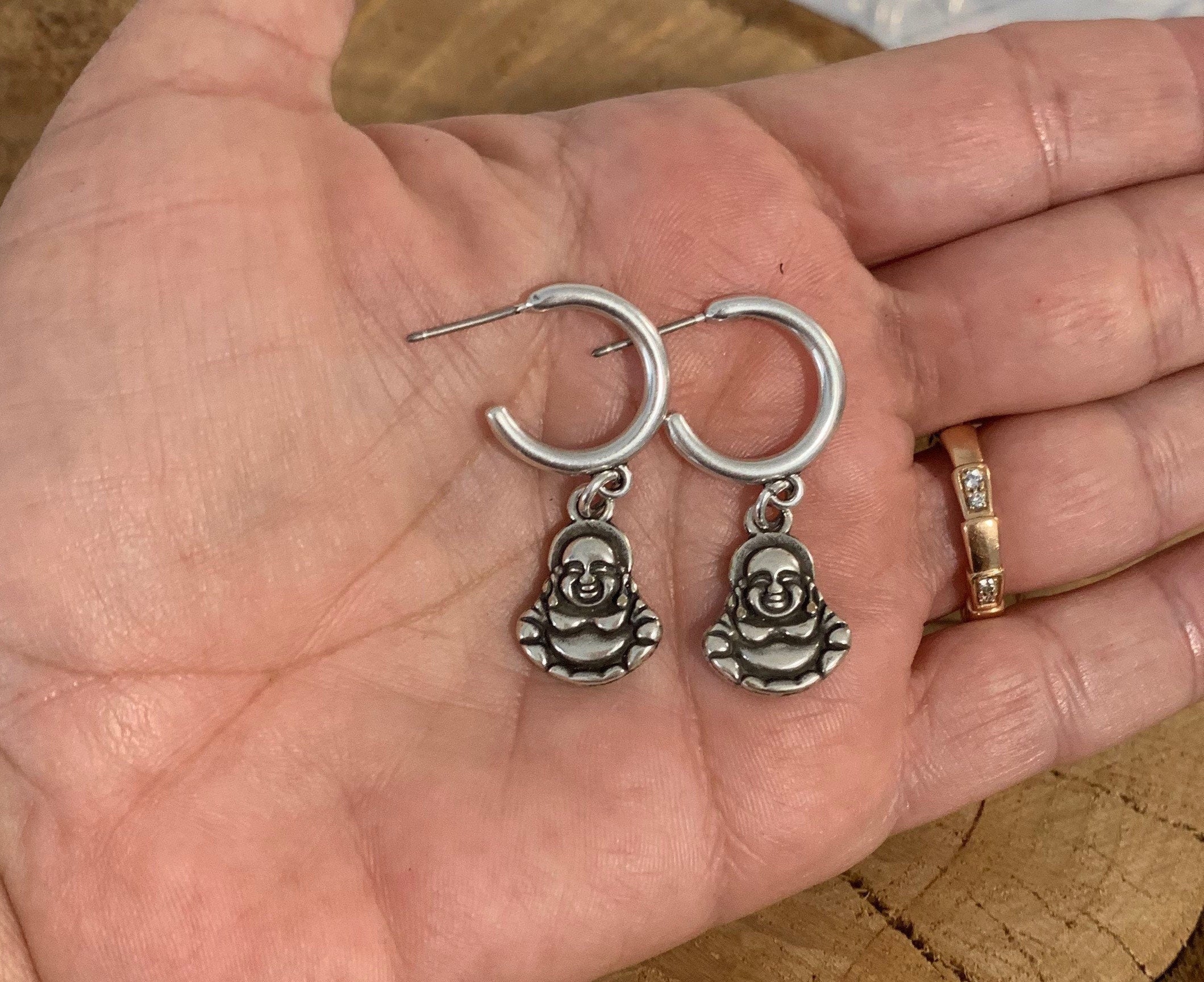 Boho silver hoops earring, dangled hoops Budda earrings, spiritual hoop earrings, earrings, tribal hoops , ethnic Earrings, bohemian jewelry