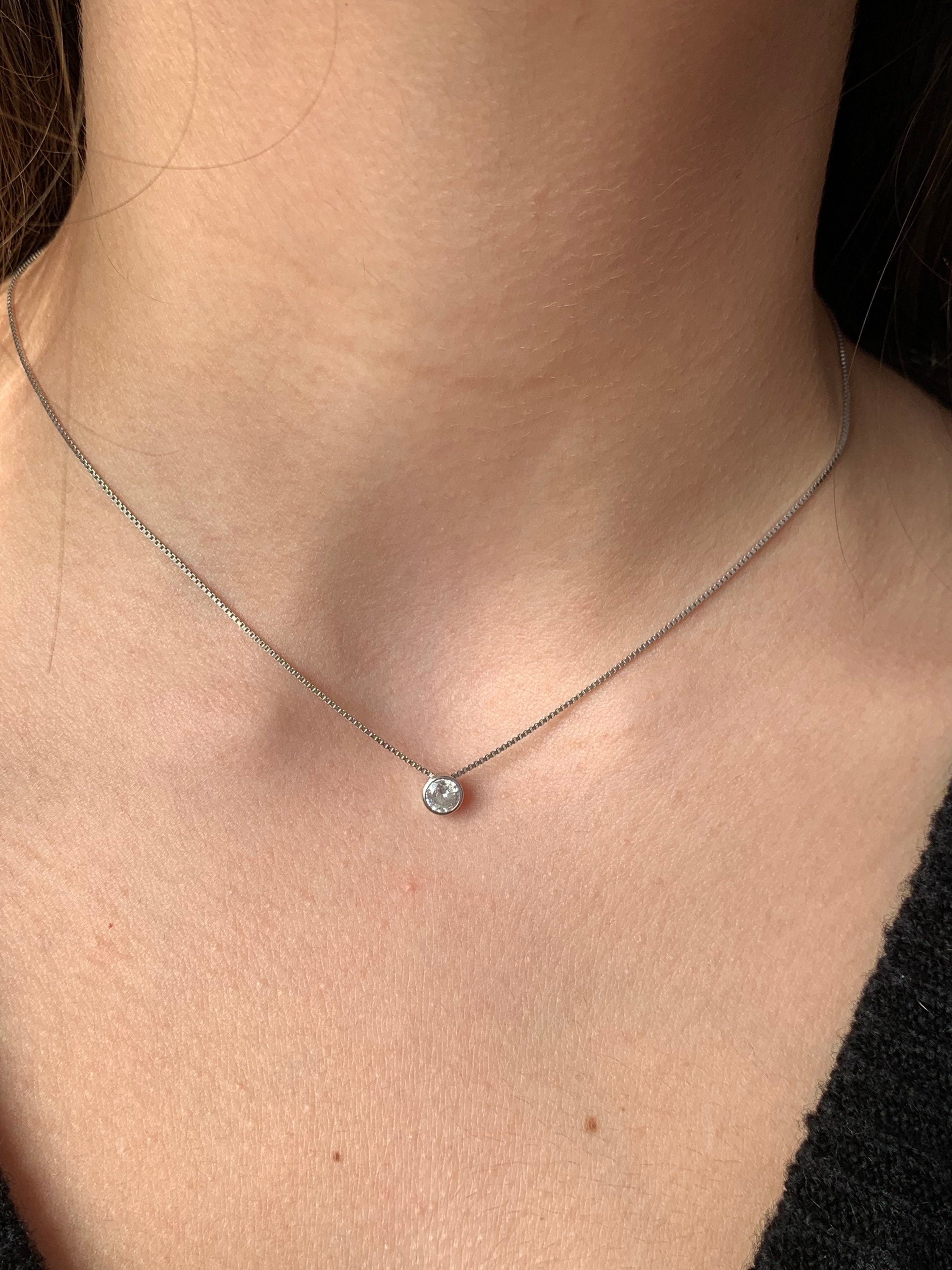 925 Sterling Silver Fine Chain Necklace, Minimalist  zircon Pendant Necklace, Minimalist Jewelry, Women's Gift, Delicate Sparkly Necklace