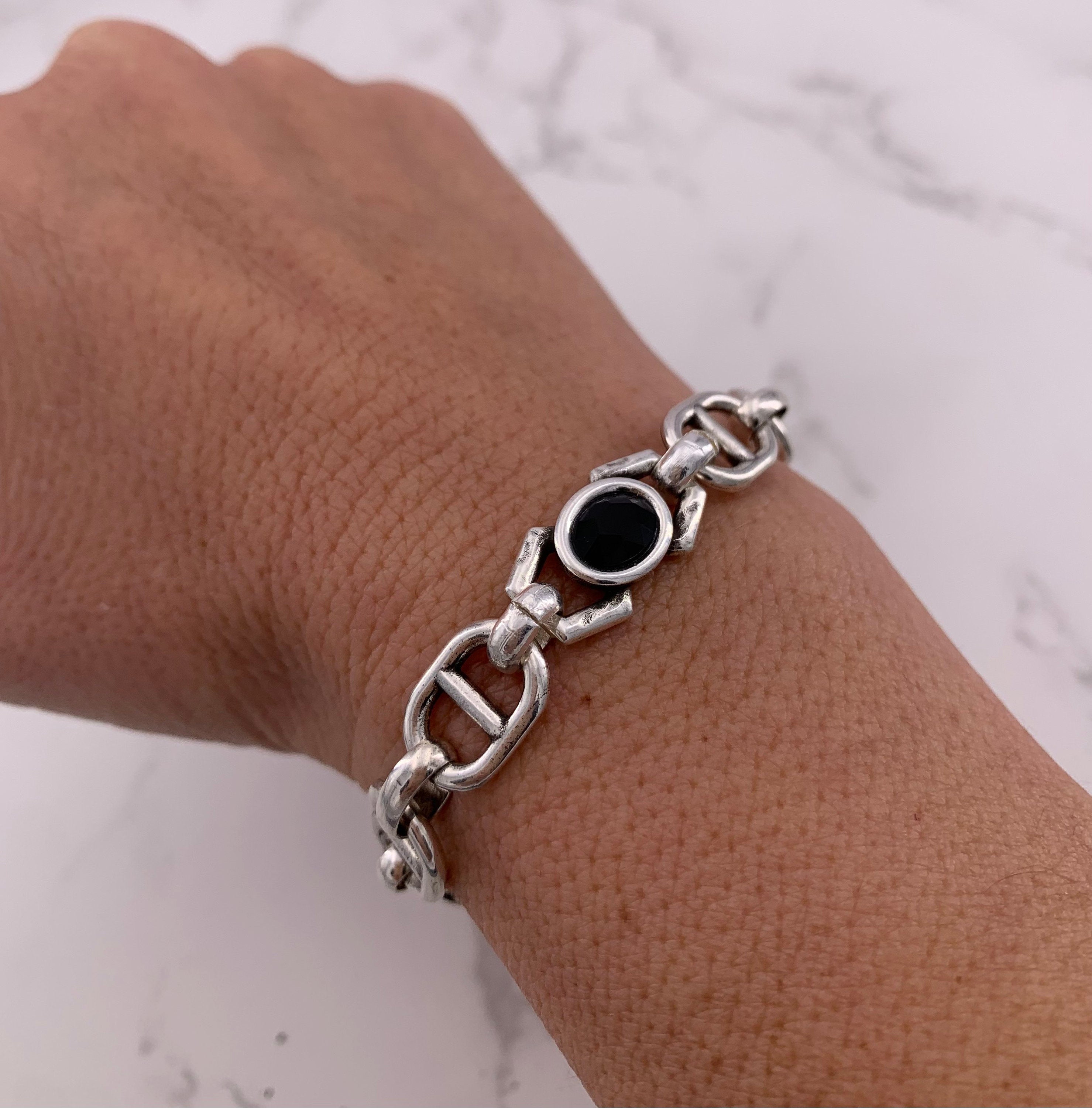 Chunky silver bracelet, chain bracelet, silver bracelet, Swarovski bracelet, chunky chain bracelet, rock bracelet, statement bracelet, women