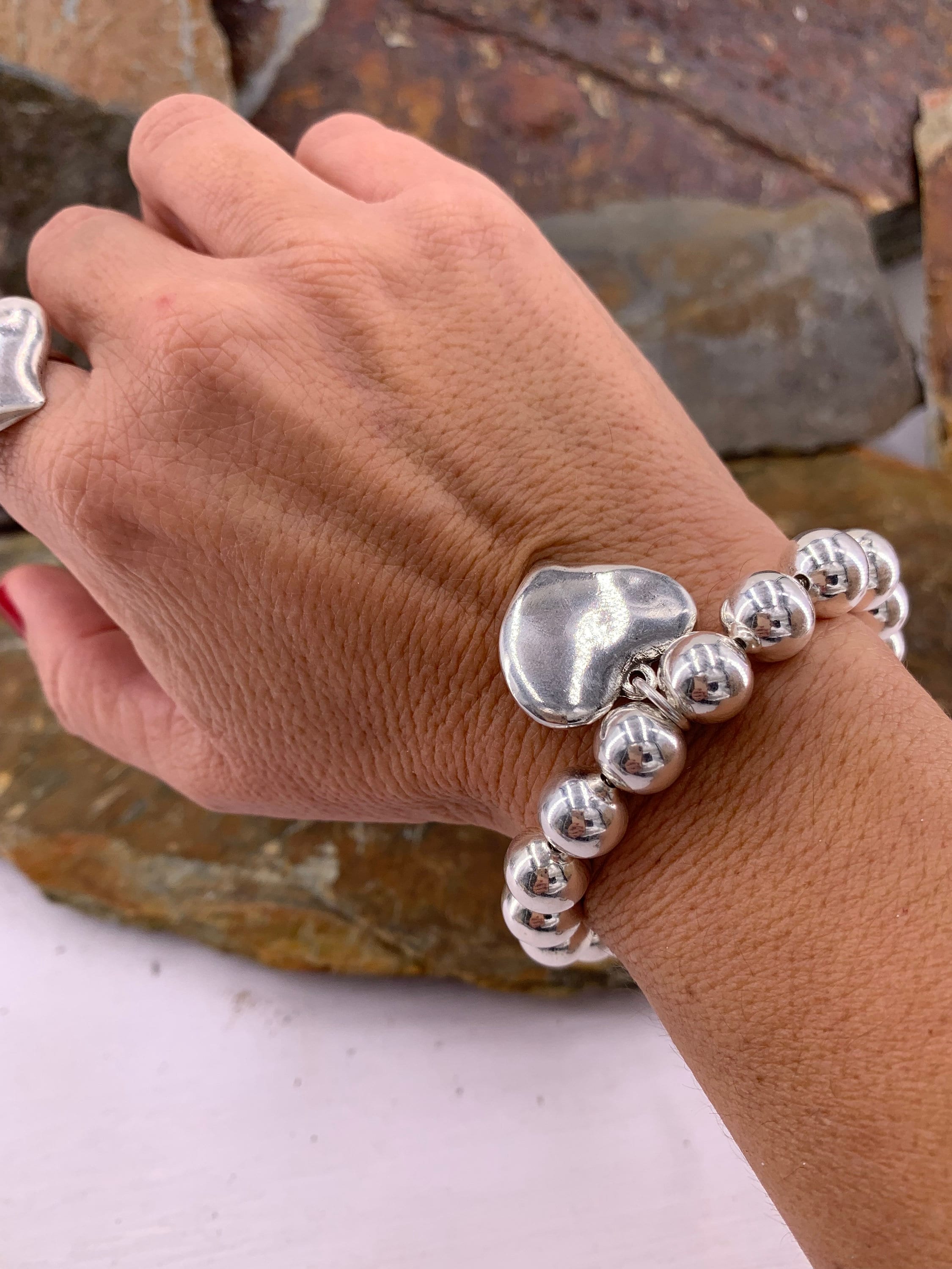 Pulsera de cadena de bolas de plata gruesa, pulsera de cadena de bolas ligera, pulsera de cadena de cuentas de plata, estilo, cadena de plata de bolas grandes