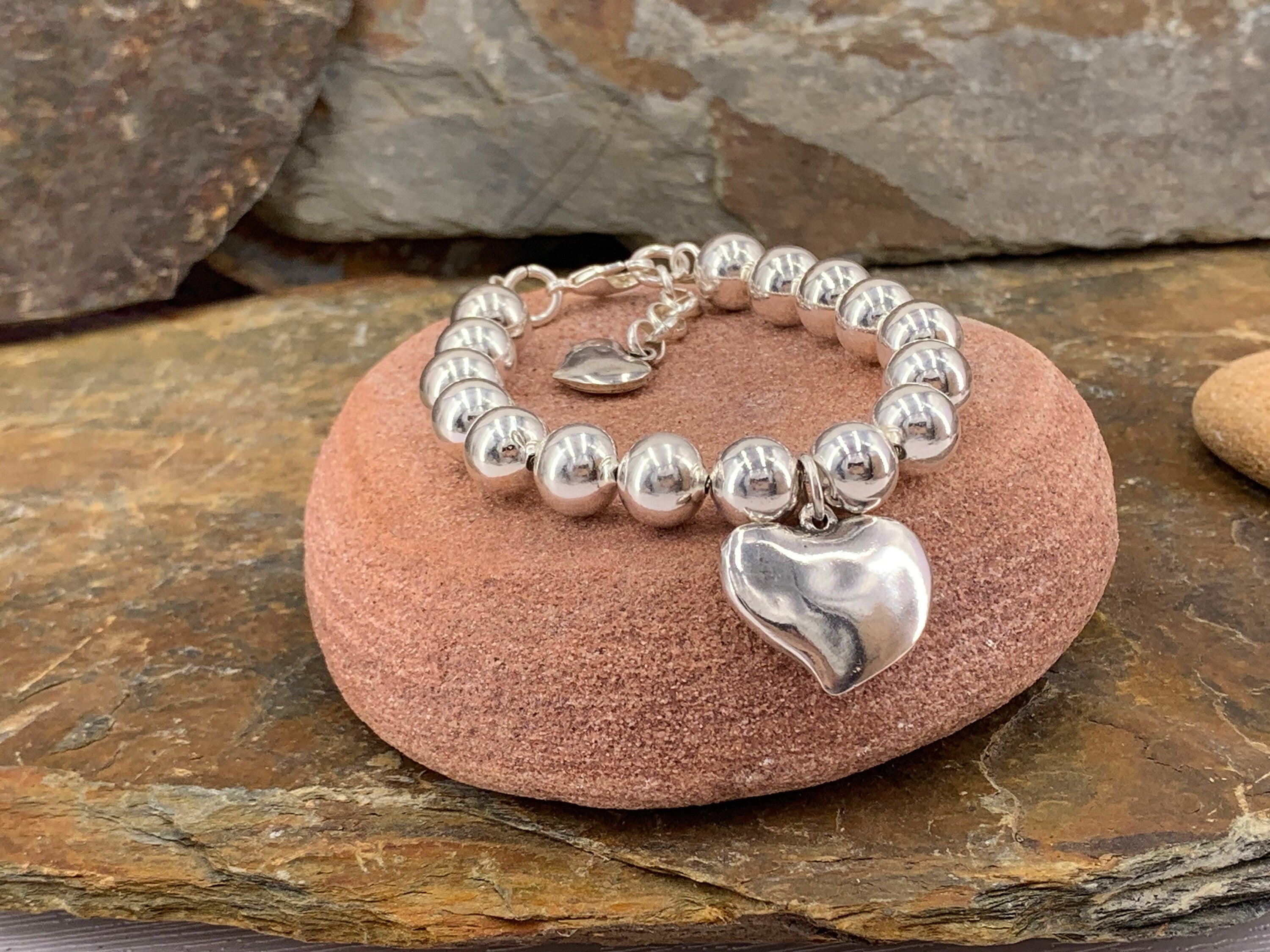 Pulsera de cadena de bolas de plata gruesa, pulsera de cadena de bolas ligera, pulsera de cadena de cuentas de plata, estilo, cadena de plata de bolas grandes