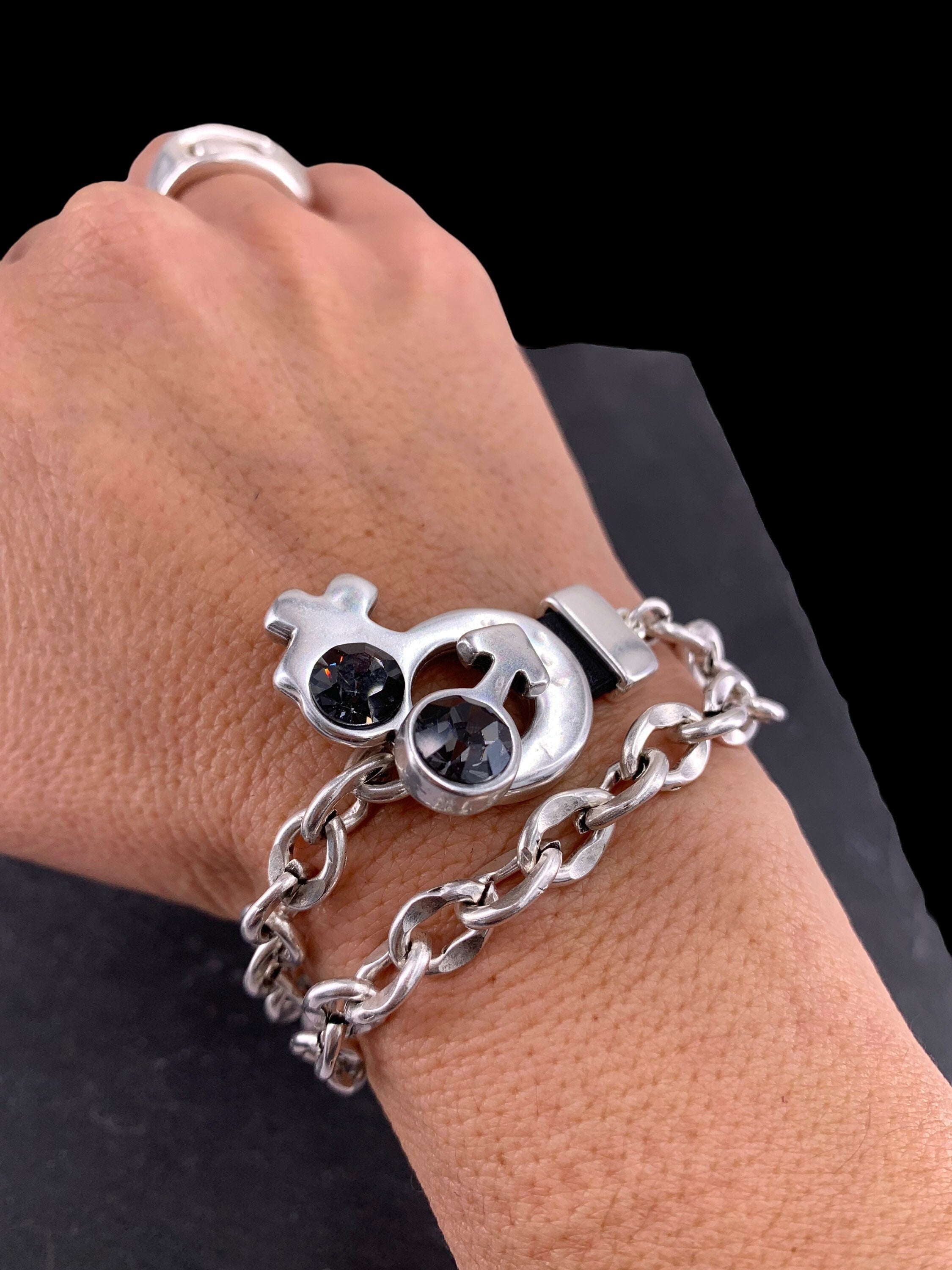 chunky silver chain bracelet, statement bracelet, silver chain Swarovski bracelet, original bracelet, rock bracelet, ,