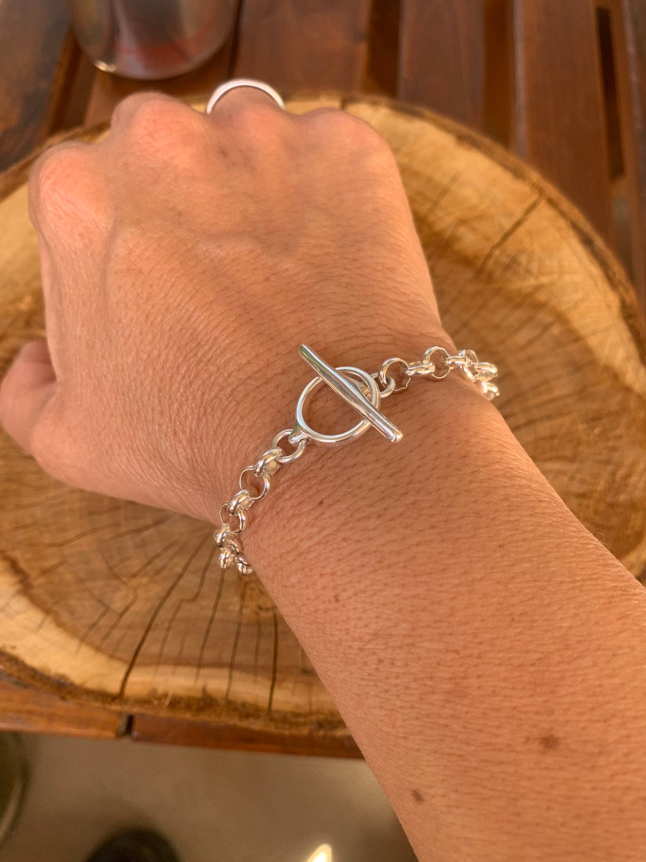 Silver chain  bracelet, chunky silver chain french, bracelet, silver bracelet,  style bracelet, woman T clasp bracelet