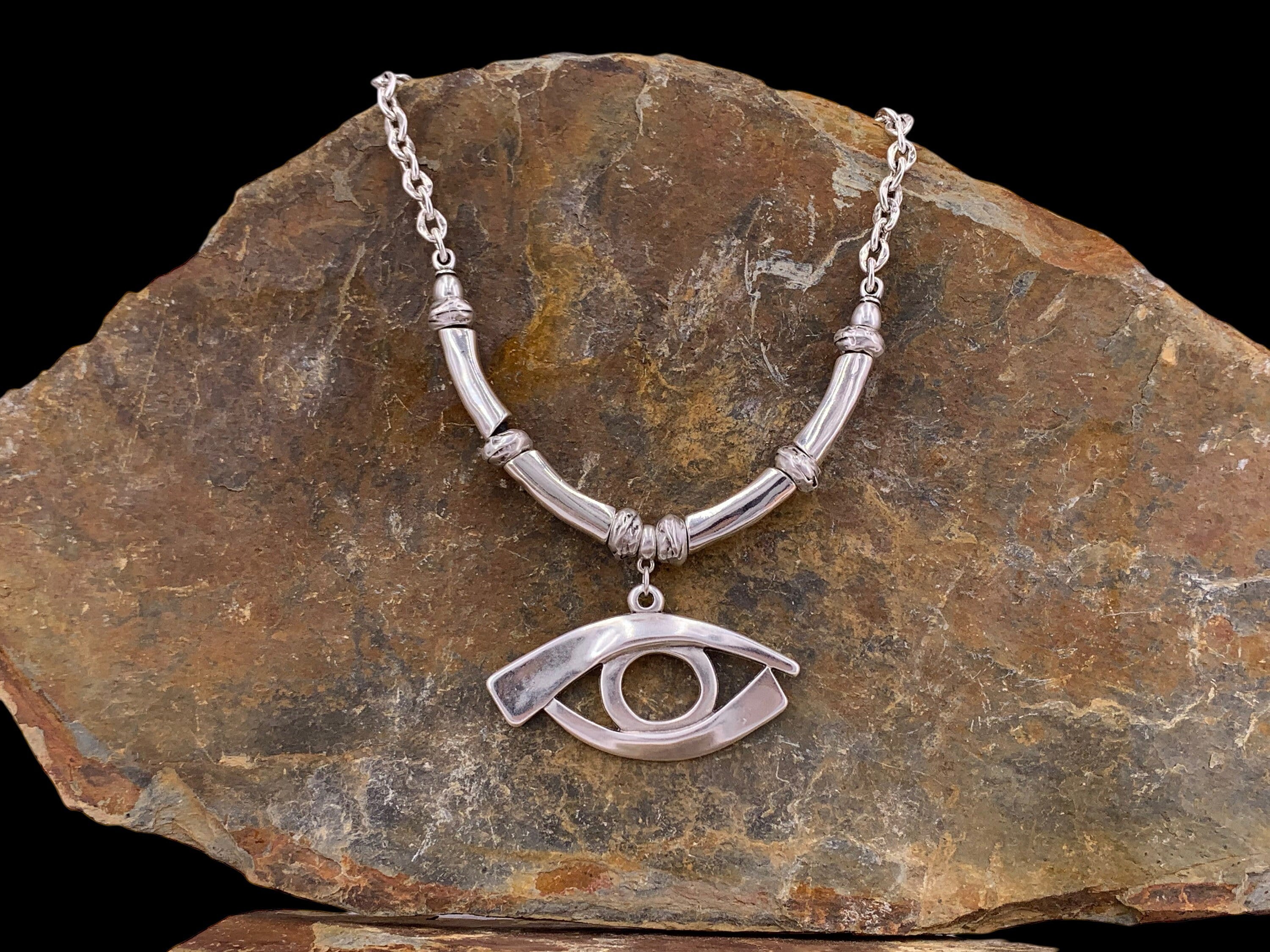 Statement protector eye pendant, chunky silver heavy chain necklace, big pendant silver chain necklace, solid necklace, chunky silver choker