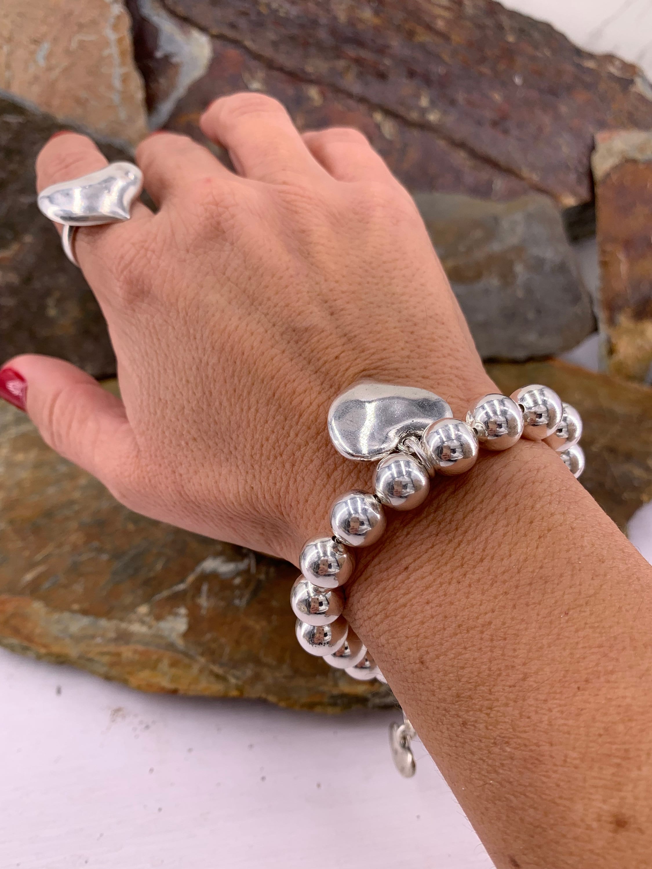 Pulsera de cadena de bolas de plata gruesa, pulsera de cadena de bolas ligera, pulsera de cadena de cuentas de plata, estilo, cadena de plata de bolas grandes