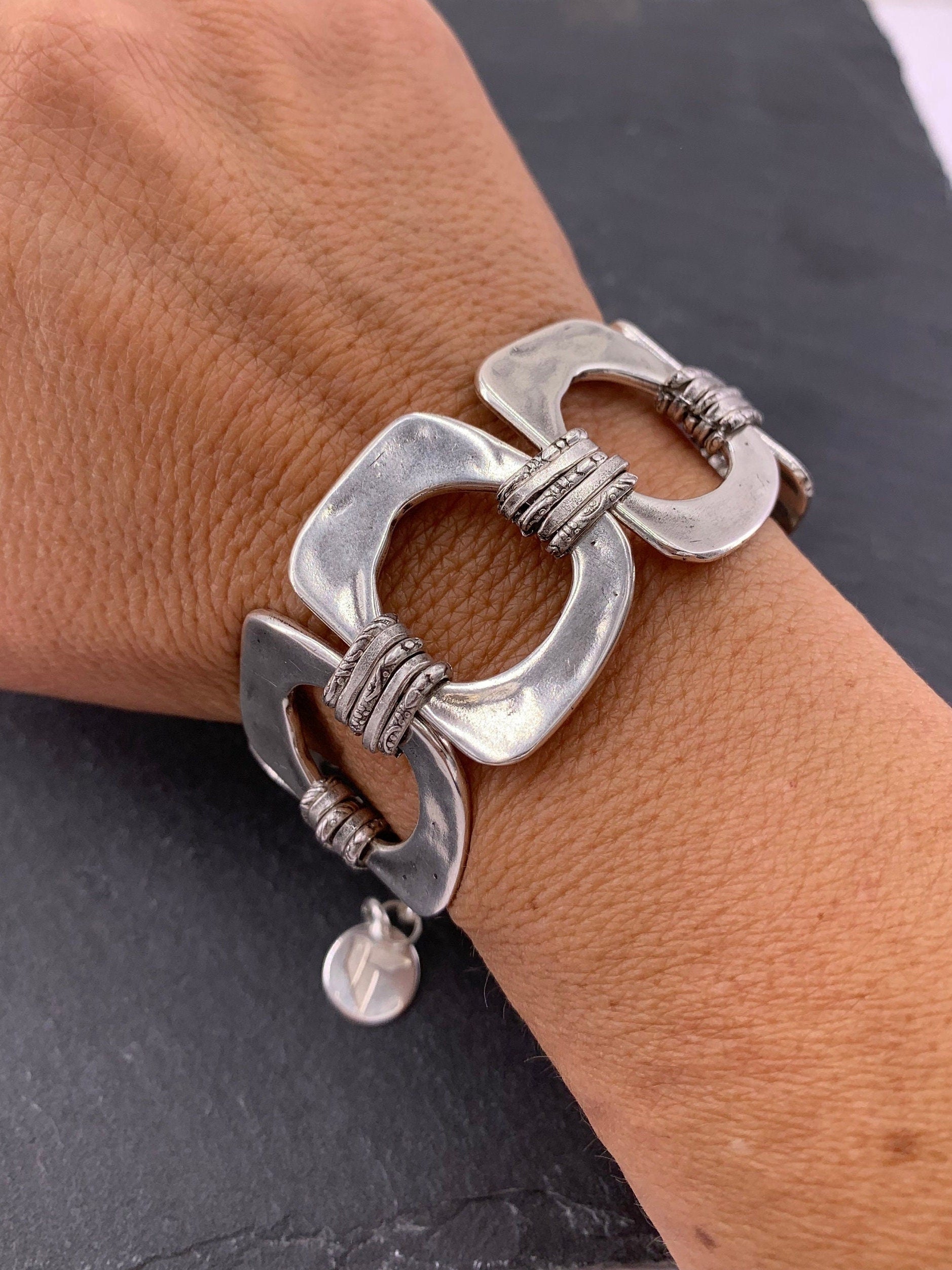 Pulsera de plata de cadena gruesa, pulsera de cadena audaz, pulsera de cadena de plata, pulsera de declaración, pulsera de estilo, pulsera de cadena de acera